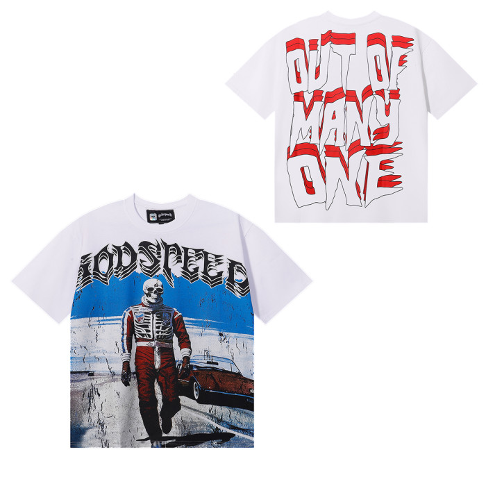 28031558 Skeleton Racer Stereo Heavy Shadow Letter Print Tee 3 colors