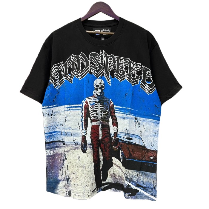 28031558 Skeleton Racer Stereo Heavy Shadow Letter Print Tee 3 colors