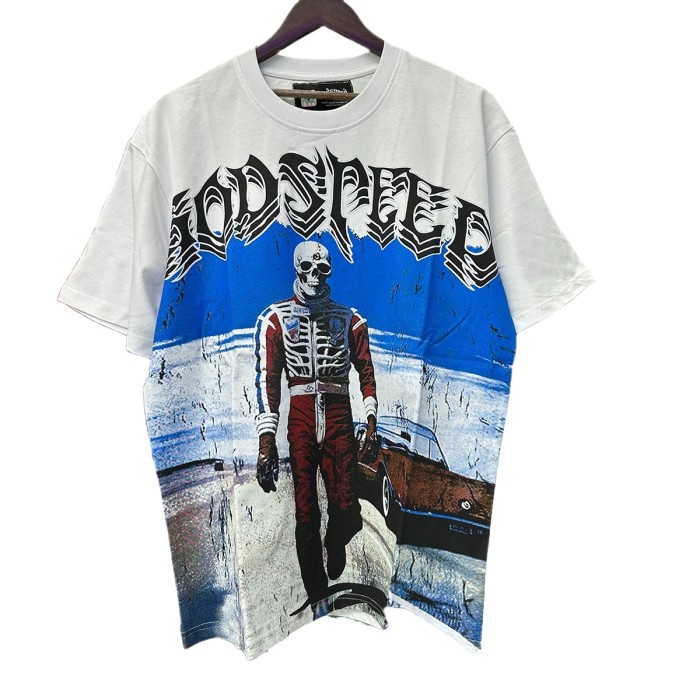 28031558 Skeleton Racer Stereo Heavy Shadow Letter Print Tee 3 colors