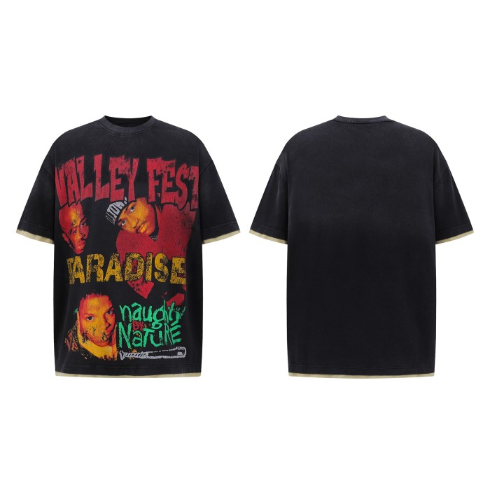 28030842 Cracked Portrait Letter Print Washed Version Tee