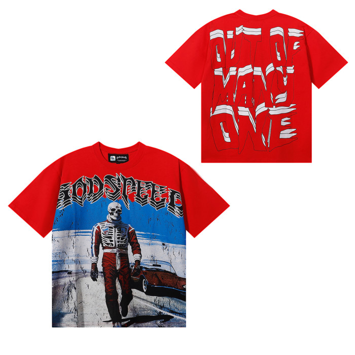 28031558 Skeleton Racer Stereo Heavy Shadow Letter Print Tee 3 colors