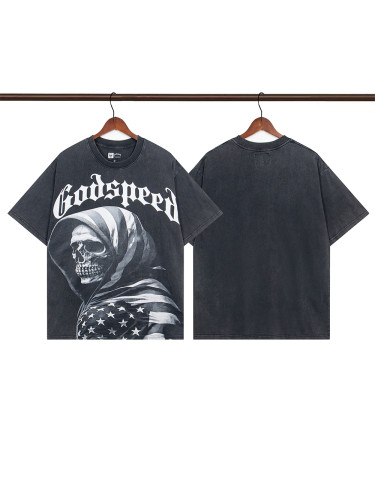 1:1 quality version 28031552 Clad in the Stars and Stripes Skull Printed Washed Version Tee