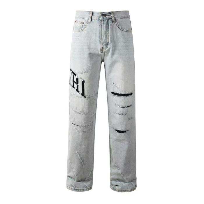 1:1 quality version 28057560 Embroidered monogrammed scratched and distressed jeans