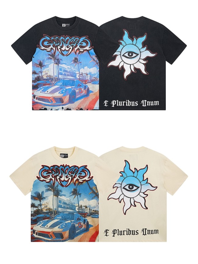 28088376 Sports Car Street Scene Printed Washed Version Tee 2 colors