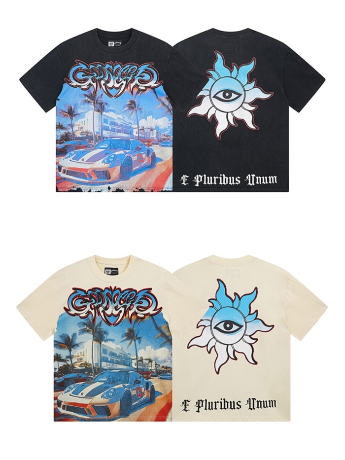 28088376 Sports Car Street Scene Printed Washed Version Tee 2 colors