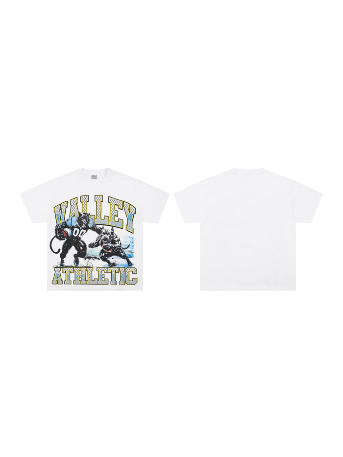 28088441 Diamond Encrusted Monogrammed Cat & Dog Battle Print Washed Version Tee