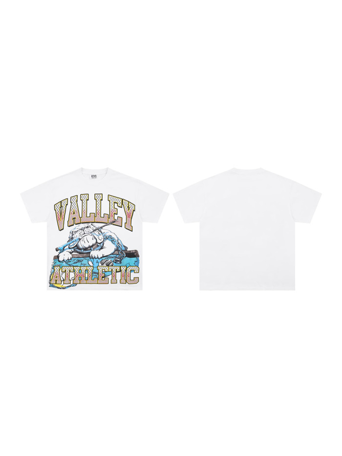 28088462 Rhinestone Letter Dog Print Washed Version Tee