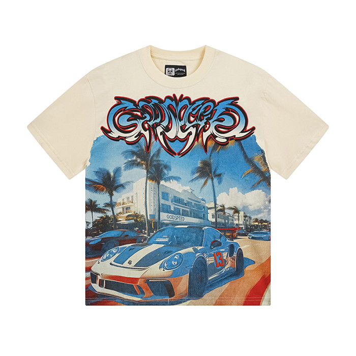 28088376 Sports Car Street Scene Printed Washed Version Tee 2 colors