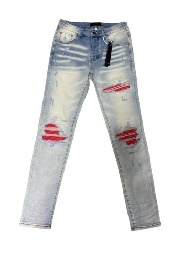 [Buy One Get One Free]  1:1 quality version 28120674 Red Patched Jeans