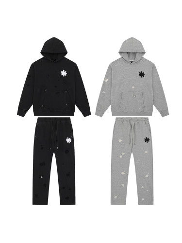 28128570 Torn Solid Color Hoodie & Pants Set 2 colors