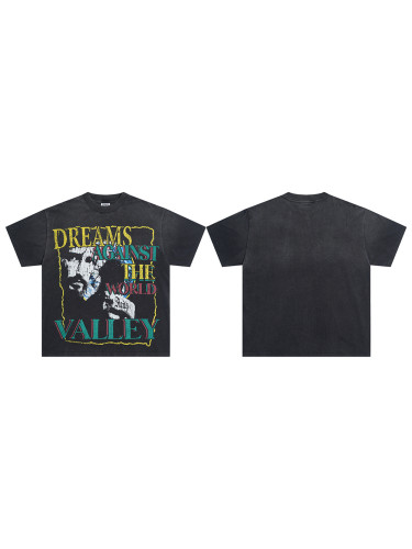 28136491 Vintage Portrait Letter Print Washed Version Tee