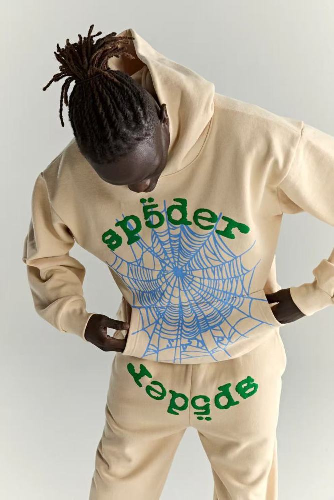1:1 quality version 28165986 Green Letter Blue Spiderweb Print Hoodie & Pants Set