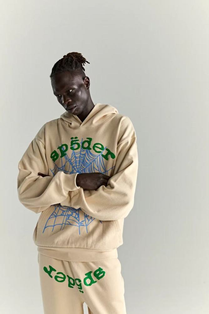 1:1 quality version 28165986 Green Letter Blue Spiderweb Print Hoodie & Pants Set