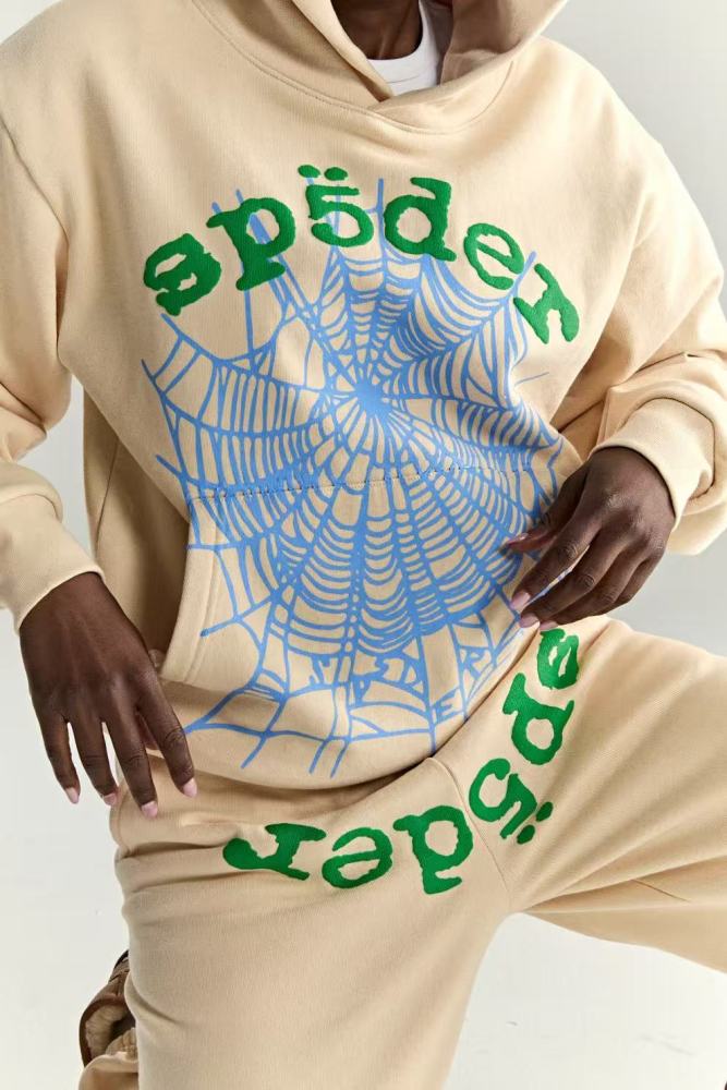 1:1 quality version 28165986 Green Letter Blue Spiderweb Print Hoodie & Pants Set