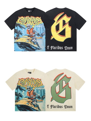 28168175 Skull Motorboat Surf Print Washed Version Tee 2 colors