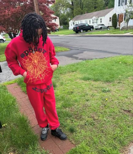 1:1 quality version 28168199 Black Letter Orange Web Print Hoodie & Pants Set