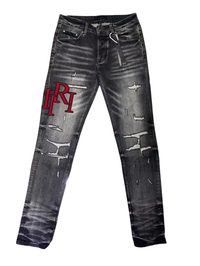   1:1 quality version 28179751 Black and Red Embroidered Letter Jeans