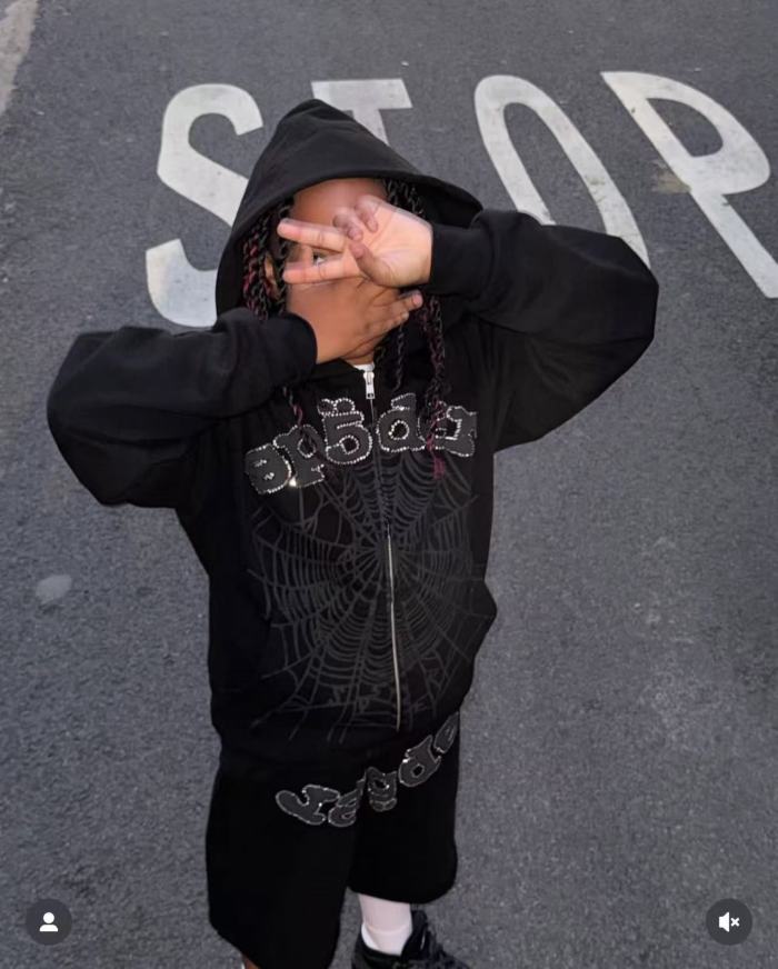 [Big & Tall for weights up to 220 lbs]1:1 quality version 28180554 Rhinestone Black Letter Zipper Hoodie & Shorts Set