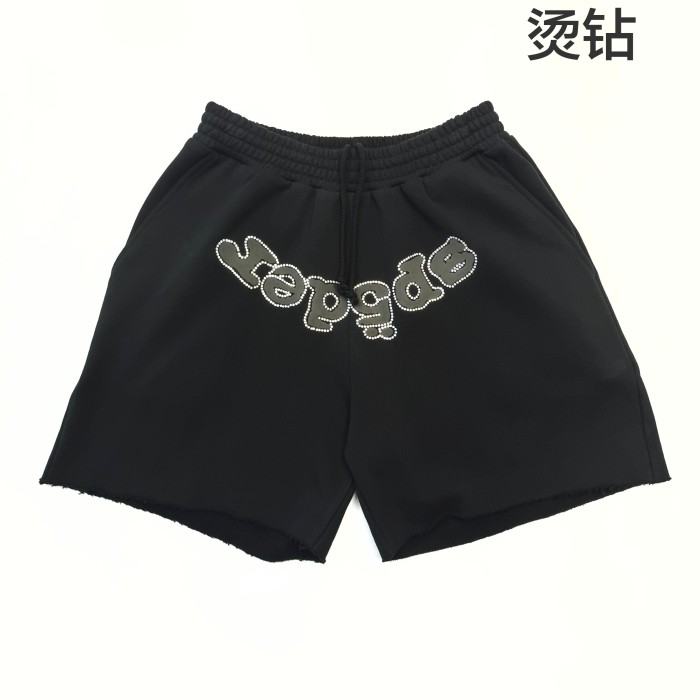 [Big & Tall for weights up to 220 lbs]1:1 quality version 28180554 Rhinestone Black Letter Zipper Hoodie & Shorts Set