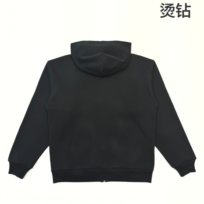 [Big & Tall for weights up to 220 lbs]1:1 quality version 28180554 Rhinestone Black Letter Zipper Hoodie & Shorts Set