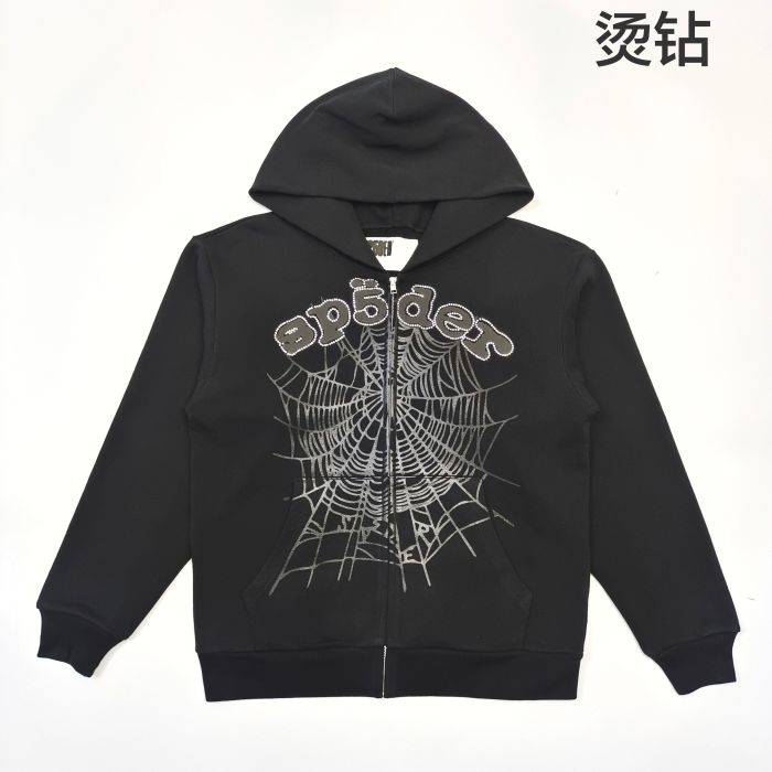 [Big & Tall for weights up to 220 lbs]1:1 quality version 28180554 Rhinestone Black Letter Zipper Hoodie & Shorts Set