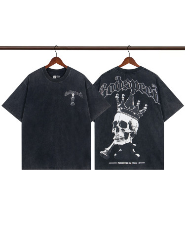 1:1 quality version 28183167 Skull & Crown Print Washed Version Tee