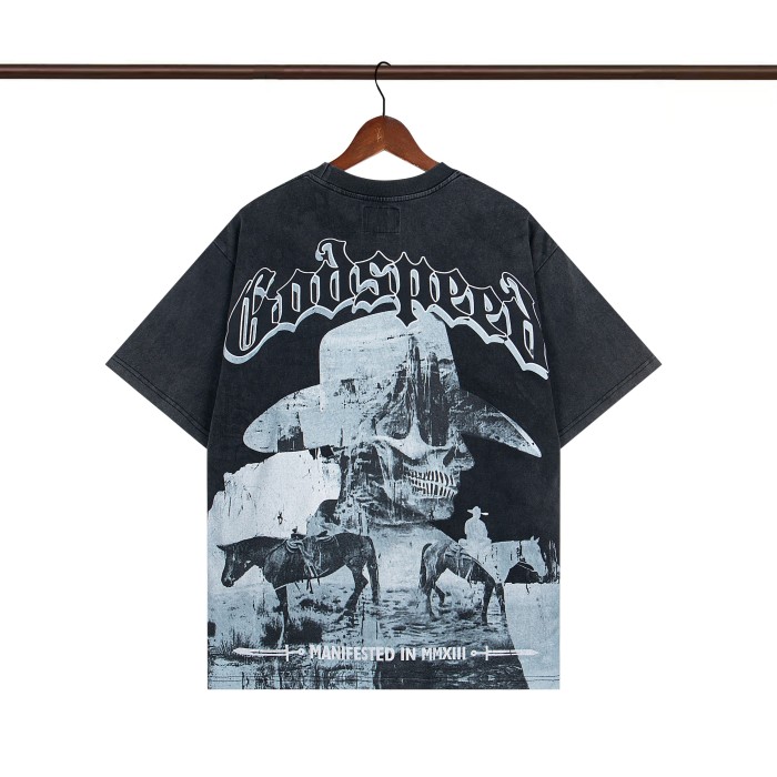 1:1 quality version 28183157 Back Western Cowboy Riding Horse Print Washed Version Tee