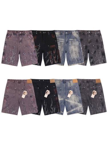 28185726 Rhinestone Washed Version Denim Shorts 4 colors