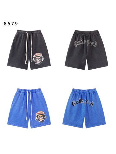 28193935 Racing Flag Skull Print Washed Version Shorts 2 colors