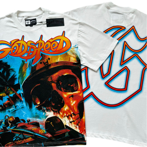 [Buy Two Get One Free]28195219 Racing Skull Coconut Print Washed Version Tee 2 colors