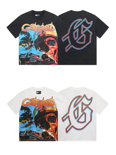 28195219 Racing Skull Coconut Print Washed Version Tee 2 colors