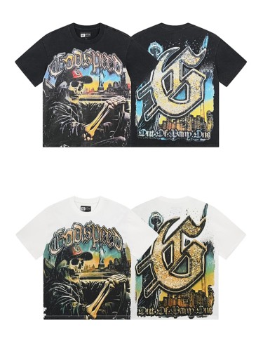 28195283 Skull Driving Landscape Print Washed Version Tee 2 colors
