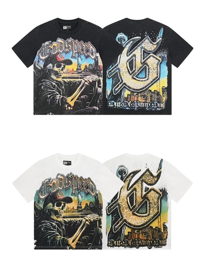 28195283 Skull Driving Landscape Print Washed Version Tee 2 colors