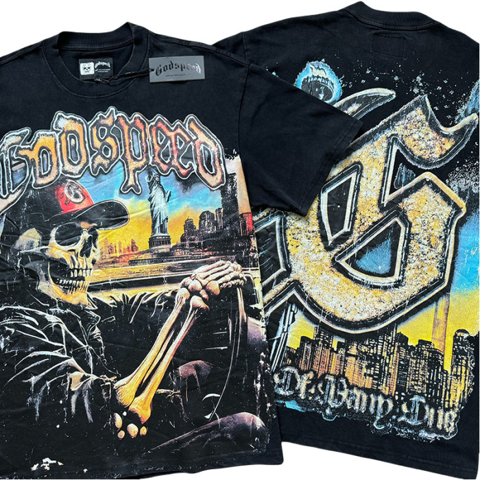 28195283 Skull Driving Landscape Print Washed Version Tee 2 colors