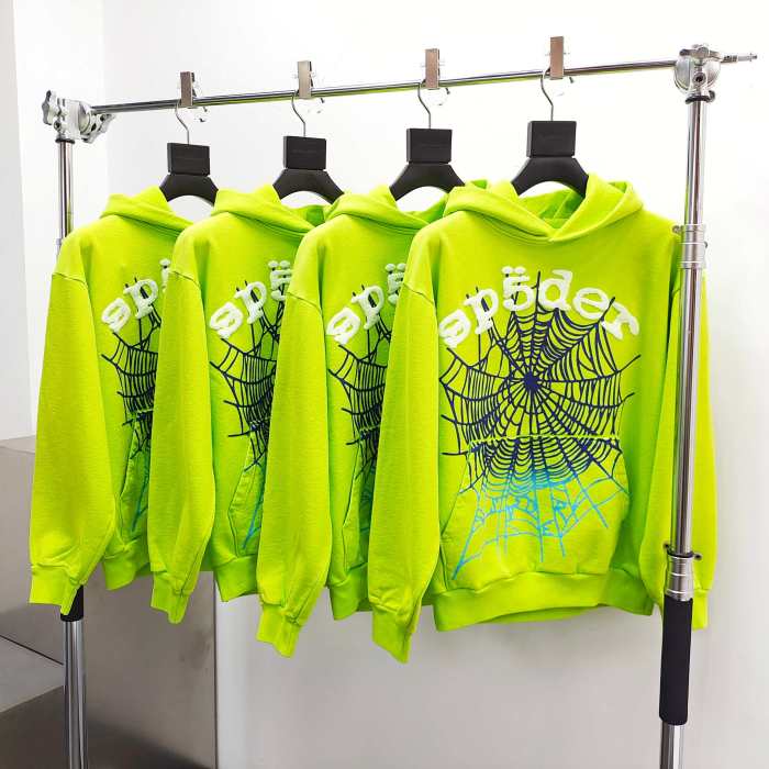1:1 quality version 28195424 Gradient Spiderweb Print Bright Green Hoodie & Shorts Set