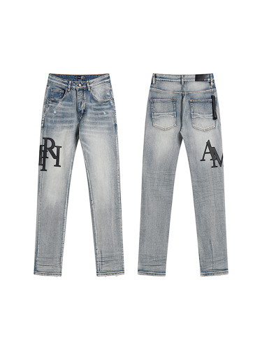 28199442 Leather Letter Embroidered Jeans