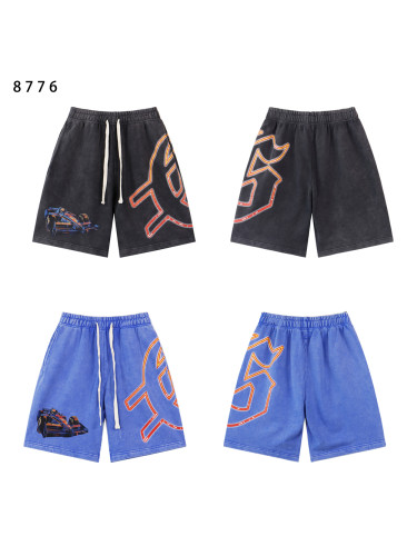 28199447 Racing Large Letter Print Washed Version Shorts 2 colors