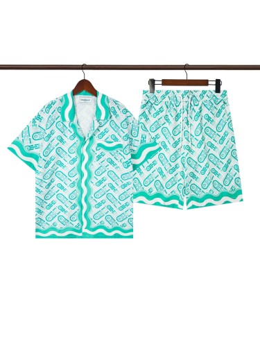 28201290 Lake green weave Polo shirt & shorts set