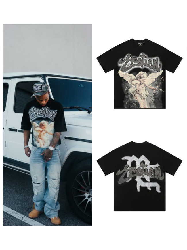 [buy more save more] 28201054 Front and back rhinestone angel print Tee