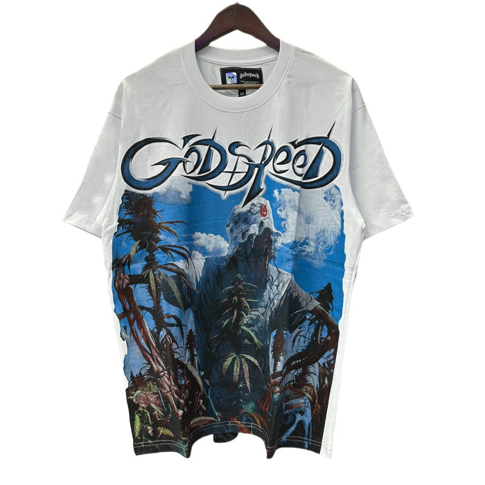 28201018 Blue Sky White Cloud Poppy Skull Planting Print Tee 3 colors