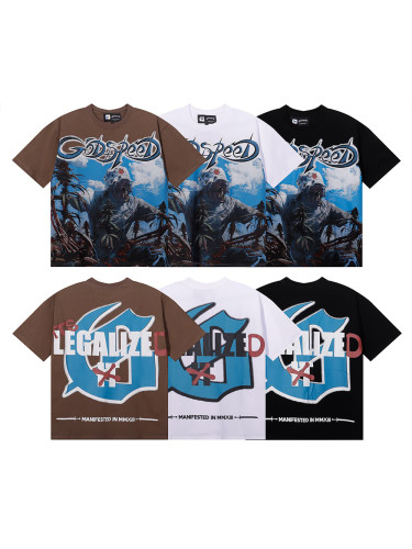 28201018 Blue Sky White Cloud Poppy Skull Planting Print Tee 3 colors