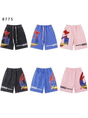 28200998 Dazzling Colorful Big G Letter Print Washed Version Shorts 3 colors
