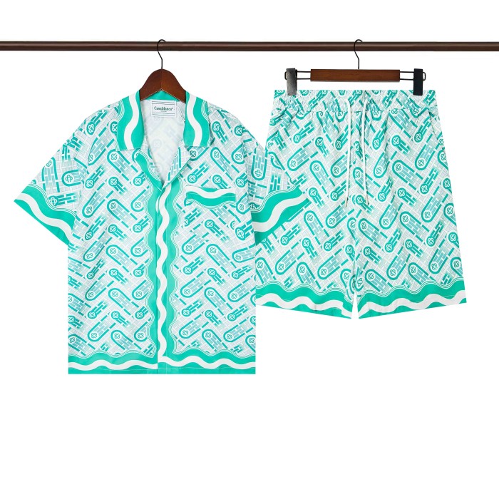 28201290 Lake green weave Polo shirt & shorts set