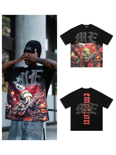 28203156 Rhinestone Octopus Playing guitar Print Tee