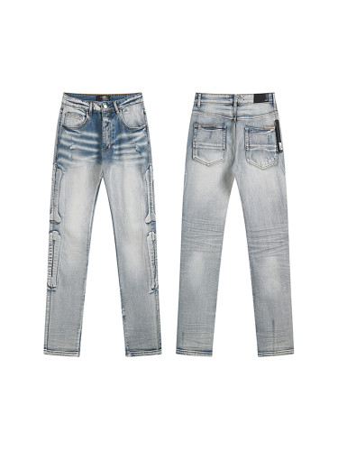 28203192 Side Bone Shape Back Pocket Letter Embroidered Jeans