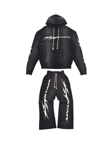 1:1 quality version 28204262 Pointed Letter Splash Print Hoodie & Pants Set