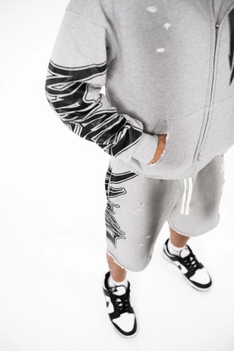 28204006 Side Letter Print Vintage Cut-Off Shorts