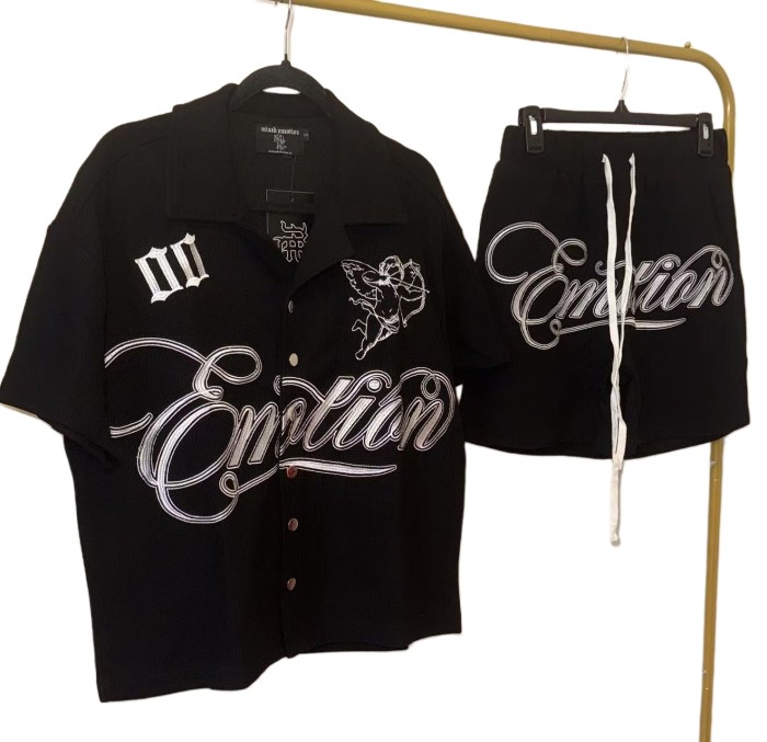 28206908 Embroidered Logo Waffle Shirt & Shorts Set