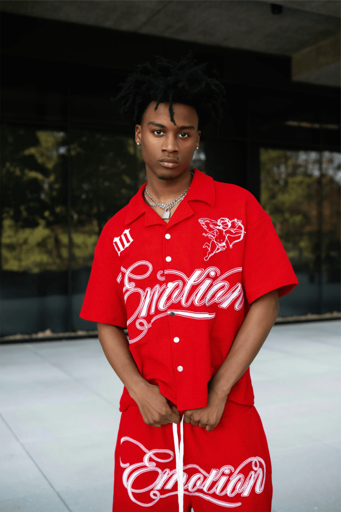 28206908 Embroidered Logo Waffle Shirt & Shorts Set