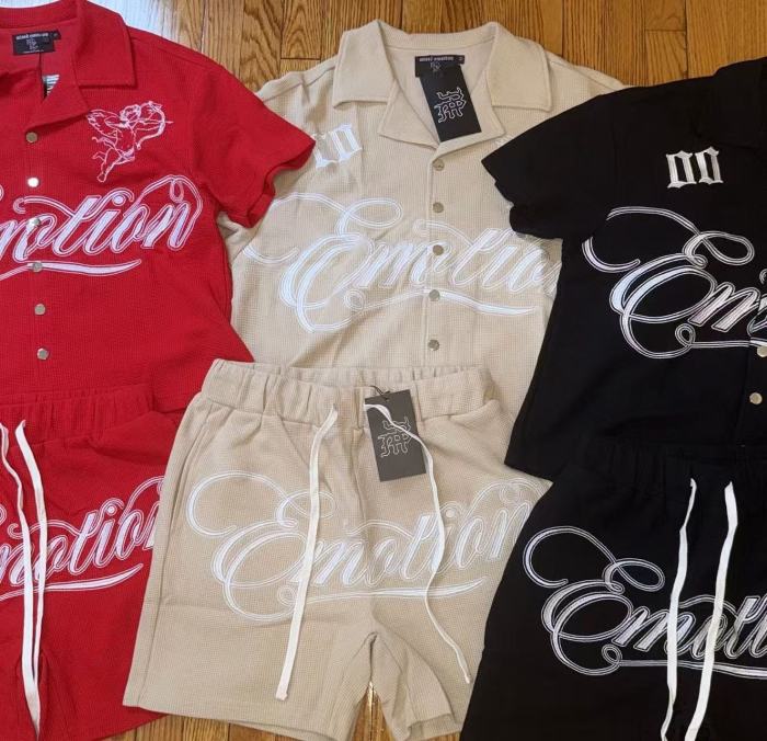 28206908 Embroidered Logo Waffle Shirt & Shorts Set